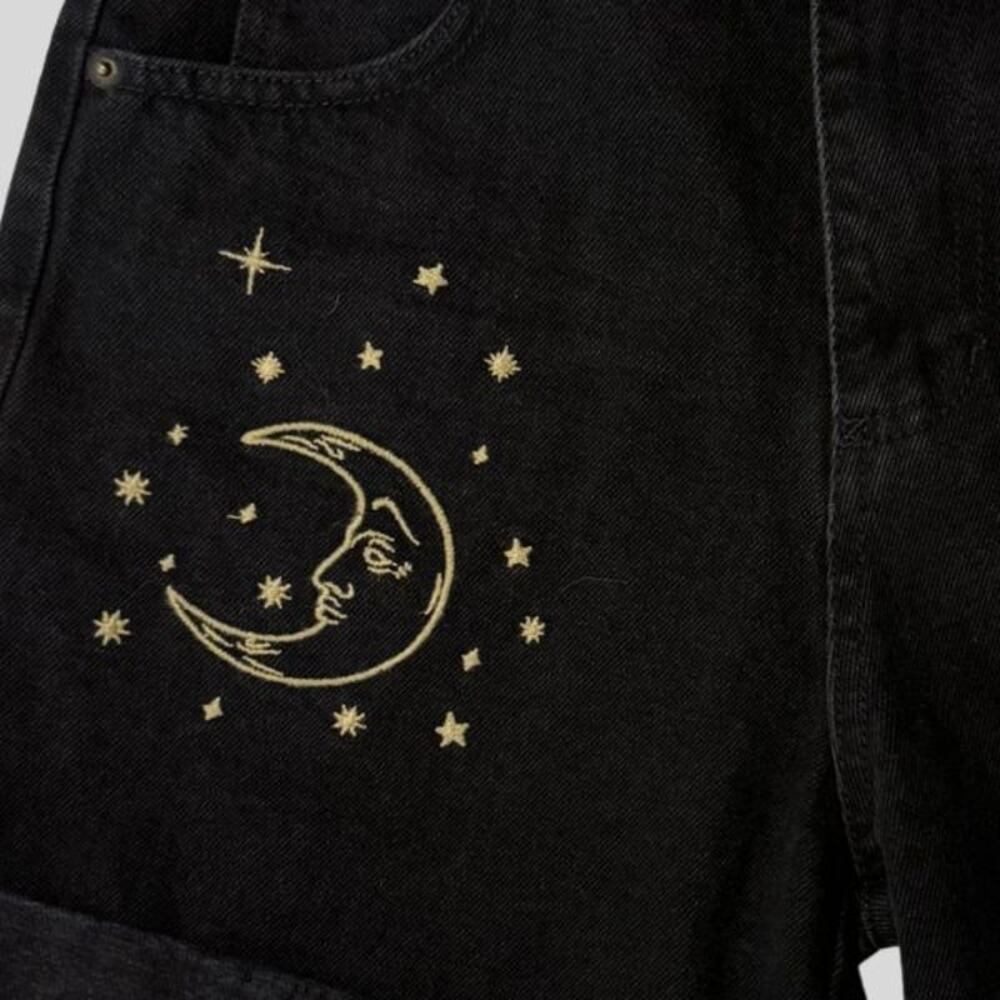 Minga London Celestial Black Denim Shorts - Moon & Stars Embroidery - Size 26 - Picture 4 of 5